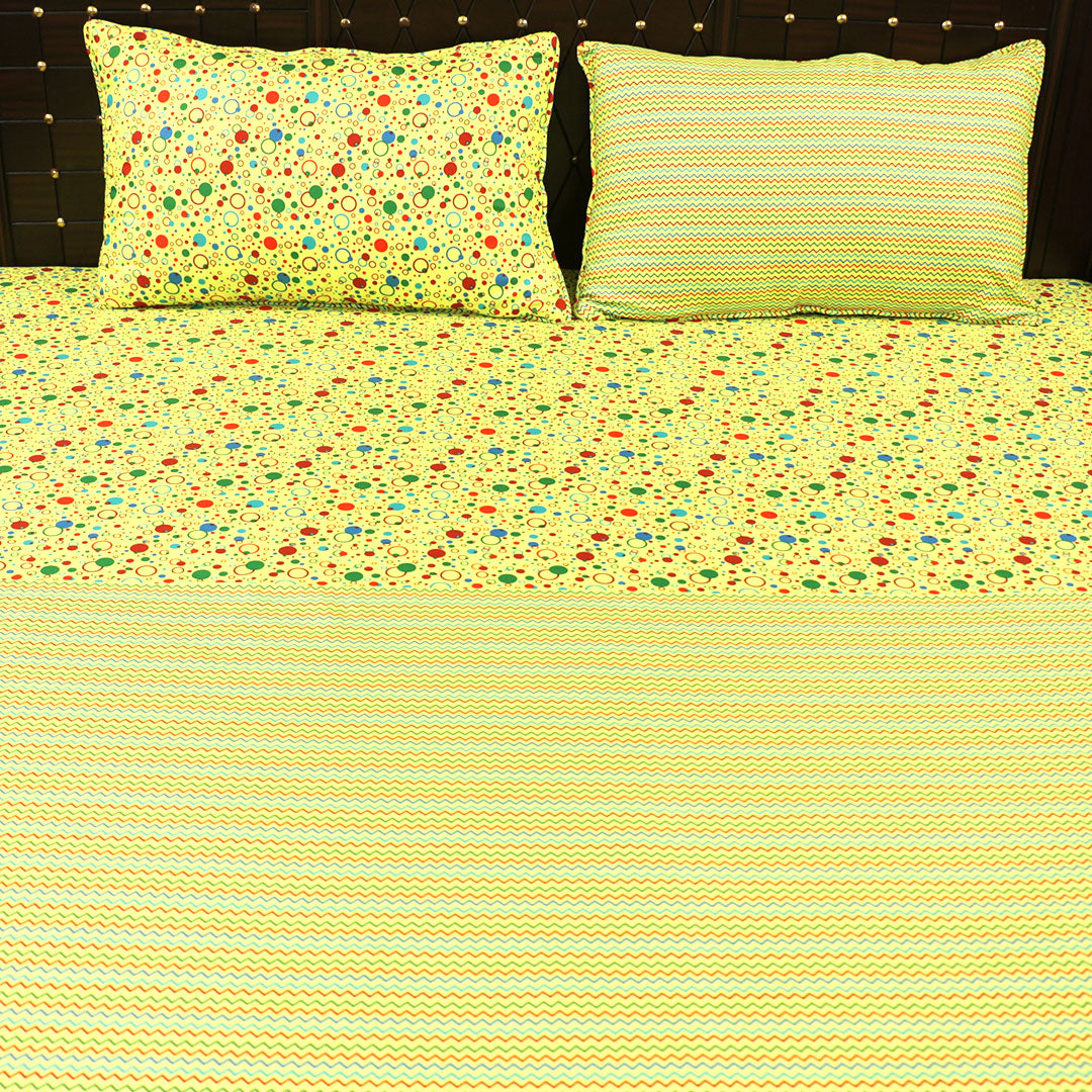 Shukrana Bedding – Green Yellow Flower Dot Micro Suiting Bedsheet