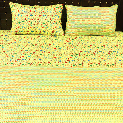 Shukrana Bedding – Green Yellow Flower Dot Micro Suiting Bedsheet