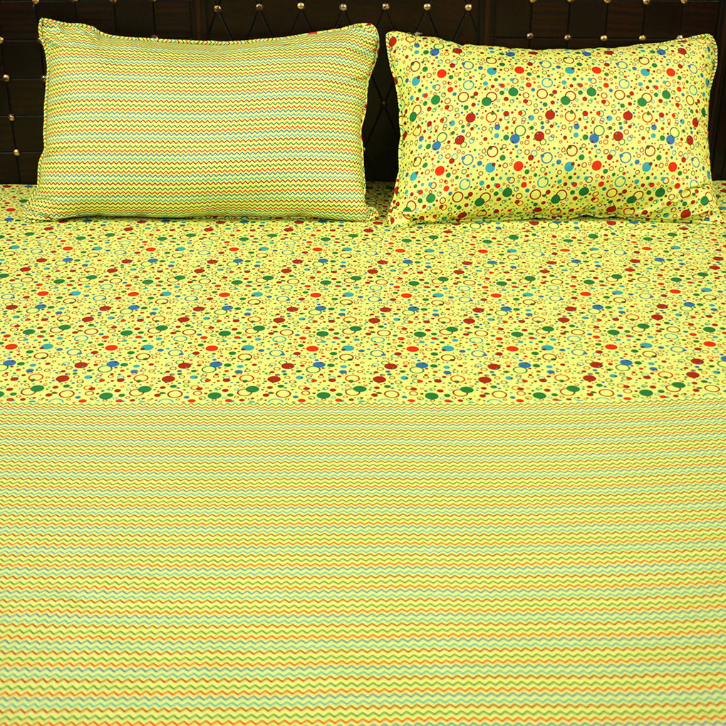 Shukrana Bedding – Green Yellow Flower Dot Micro Suiting Bedsheet