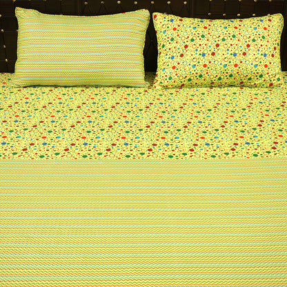 Shukrana Bedding – Green Yellow Flower Dot Micro Suiting Bedsheet