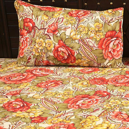 Shukrana Bedding – Cream Red Rose Satin Bedsheet