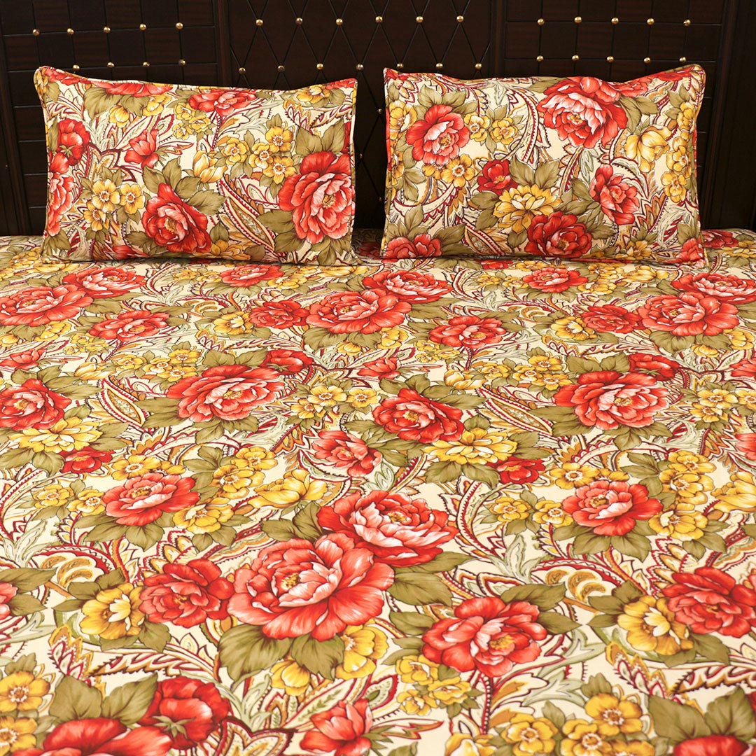 Shukrana Bedding – Cream Red Rose Satin Bedsheet