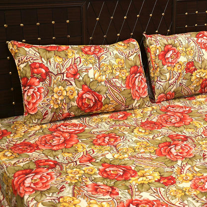 Shukrana Bedding – Cream Red Rose Satin Bedsheet