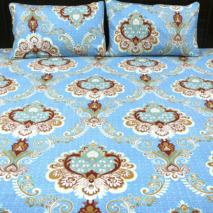 Shukrana Bedding – Sky Blue Flower Design Pure Cotton T200 Bedsheet