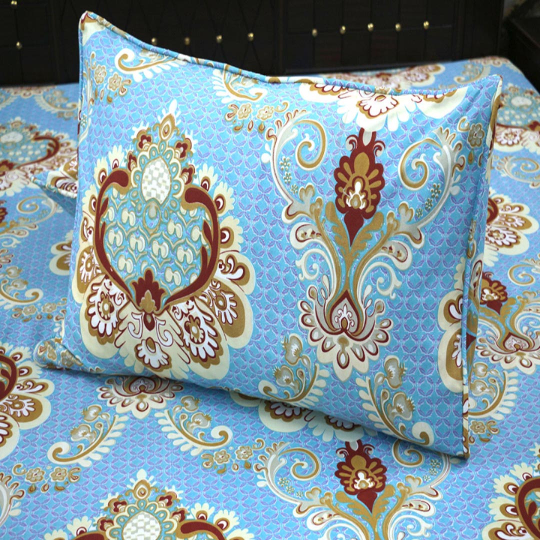 Shukrana Bedding – Sky Blue Flower Design Pure Cotton T200 Bedsheet