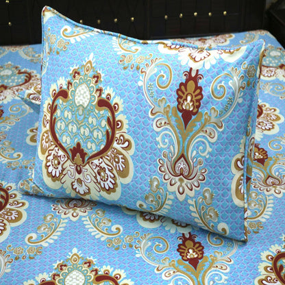 Shukrana Bedding – Sky Blue Flower Design Pure Cotton T200 Bedsheet