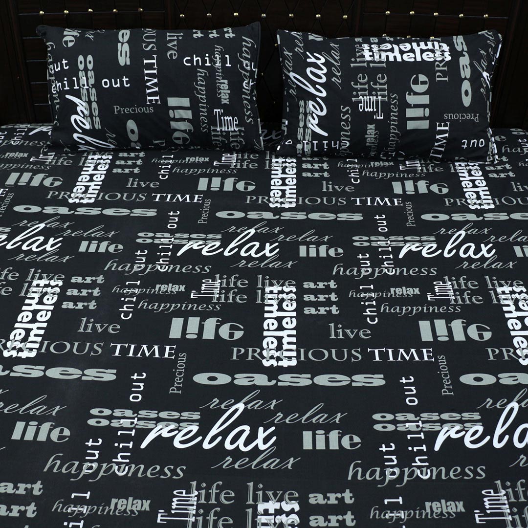 Shukrana Bedding – Black Word Art Print Starch Cotton T200 Bedsheet