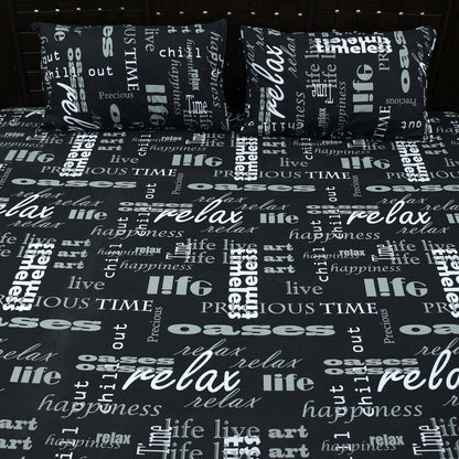 Shukrana Bedding – Black Word Art Print Starch Cotton T200 Bedsheet