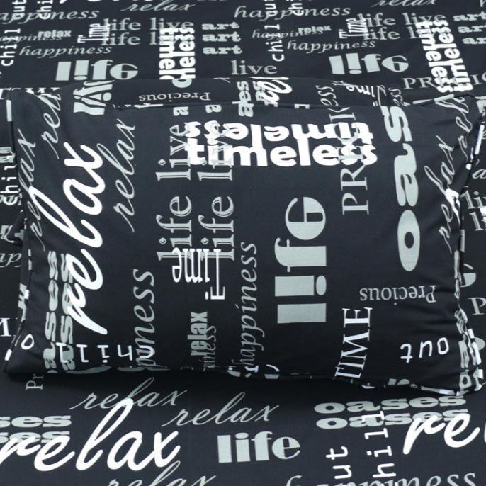 Shukrana Bedding – Black Word Art Print Starch Cotton T200 Bedsheet