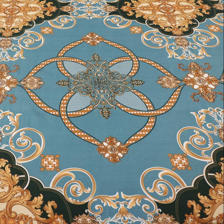 Shukrana Bedding – Teal Blue Gold Flower Design Pure Cotton T200 Bedsheet