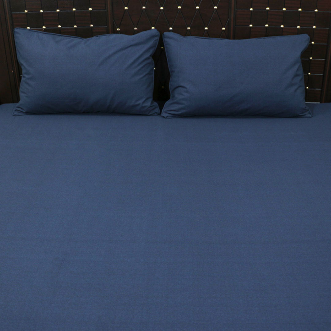 Shukrana Bedding – Navy Blue Plain Solid Denim Cotton Bedsheet