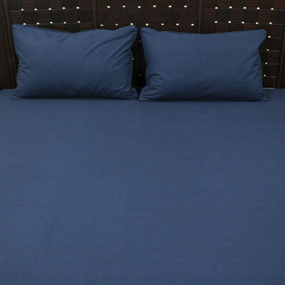 Shukrana Bedding – Navy Blue Plain Solid Denim Cotton Bedsheet