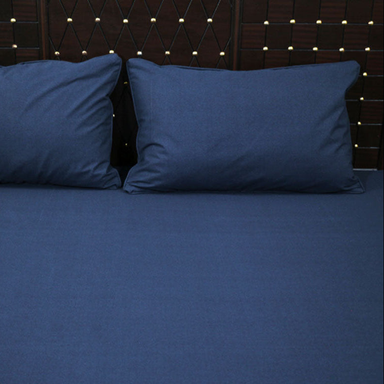 Shukrana Bedding – Navy Blue Plain Solid Denim Cotton Bedsheet