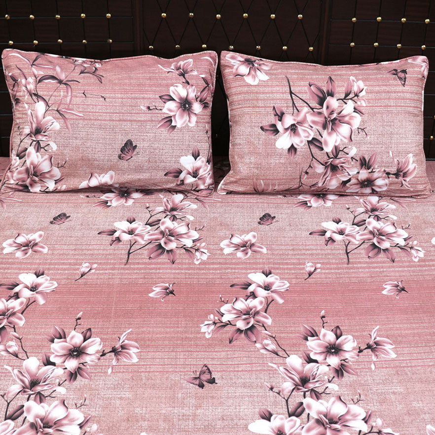 Shukrana Bedding – Pink Floral Texture Print Pure Cotton T200 Bedsheet