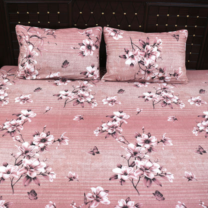 Shukrana Bedding – Pink Floral Texture Print Pure Cotton T200 Bedsheet