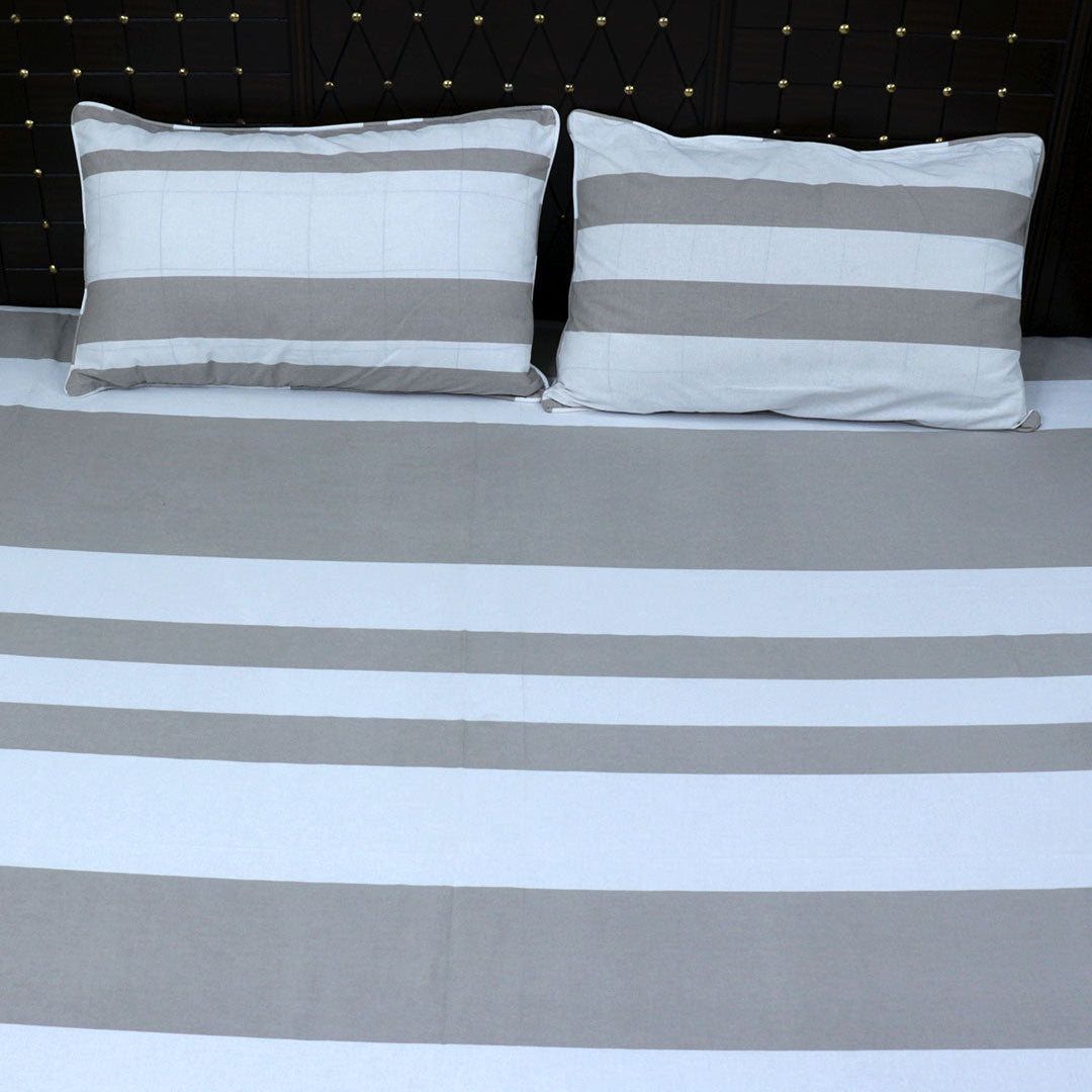 Shukrana Bedding – Light Grey White Stripe Pure Cotton T200 Bedsheet