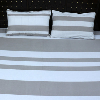 Shukrana Bedding – Light Grey White Stripe Pure Cotton T200 Bedsheet