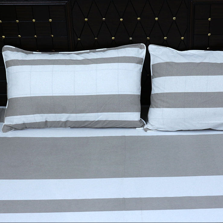 Shukrana Bedding – Light Grey White Stripe Pure Cotton T200 Bedsheet