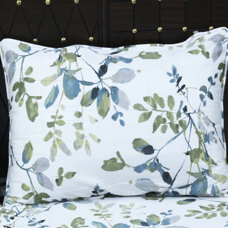 Shukrana Bedding – White Green Leaf Print Rich Cotton T150 Bedsheet