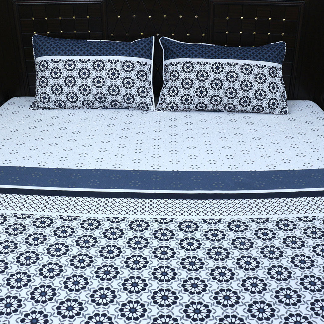 Shukrana Bedding – Navy White Moroccan Tile Pure Cotton T200 Bedsheet