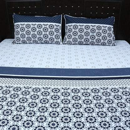 Shukrana Bedding – Navy White Moroccan Tile Pure Cotton T200 Bedsheet