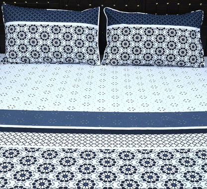 Shukrana Bedding – Navy White Moroccan Tile Pure Cotton T200 Bedsheet