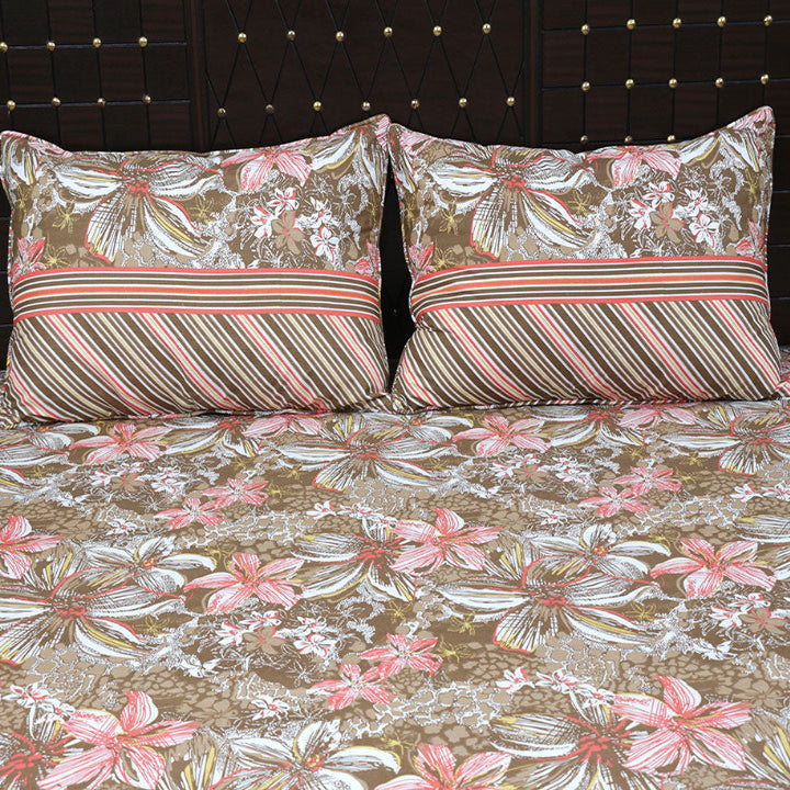 Shukrana Bedding – Brown Pink Lily Stripe Cotton Percale T300 Bedsheet