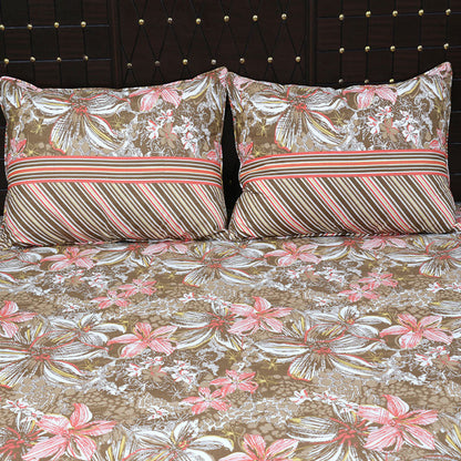 Shukrana Bedding – Brown Pink Lily Stripe Cotton Percale T300 Bedsheet