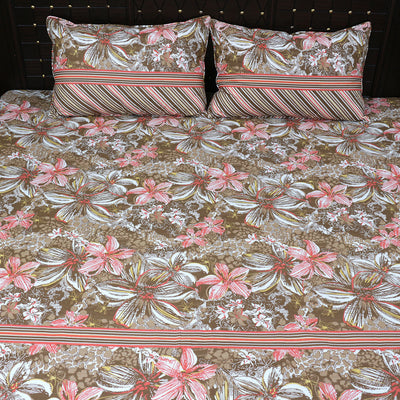 Shukrana Bedding – Brown Pink Lily Stripe Cotton Percale T300 Bedsheet