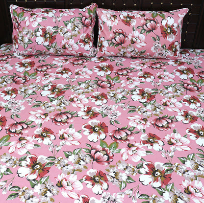 Shukrana Bedding – Pink White Blossom Floral Cotton Percale T300 Bedsheet