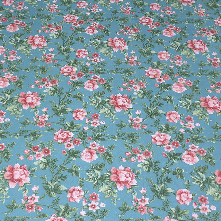 Shukrana Bedding – Sky Blue Pink Rose Garden Cotton Percale T300 Bedsheet
