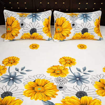 Shukrana Bedding – White Yellow Sunflower Microfiber Bedsheet
