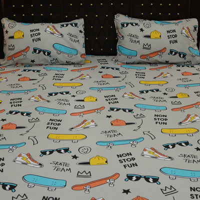 Shukrana Bedding – Grey Skateboard Fun Print Pure Cotton T200 Bedsheet