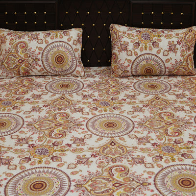 Shukrana Bedding – Cream Gold Round Design Pure Cotton T200 Bedsheet