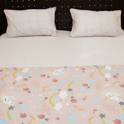 Shukrana Bedding – Pink Sky Rainbow Rabbit Pure Cotton T200 Bedsheet