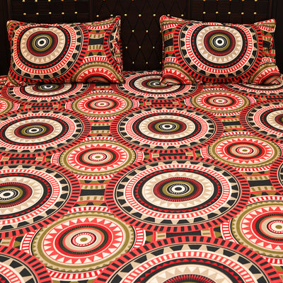 Shukrana Bedding – Red Black Circle Design Pure Cotton T200 Bedsheet