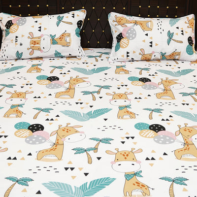 Shukrana Bedding – White Cute Giraffe Animals Pure Cotton T200 Bedsheet