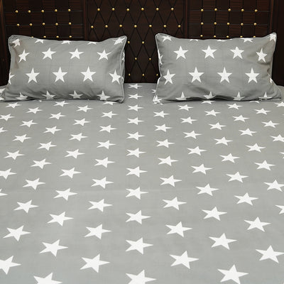 Shukrana Bedding – Grey White Star Print Starch Cotton T200 Bedsheet
