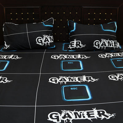 Shukrana Bedding – Black Blue Gamer Print Pure Cotton T200 Bedsheet
