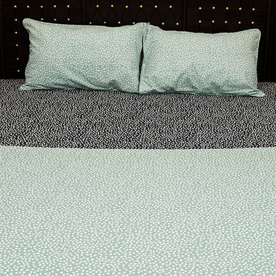 Shukrana Bedding – Mint Green Black Two Tone Dot Pure Cotton T200 Bedsheet