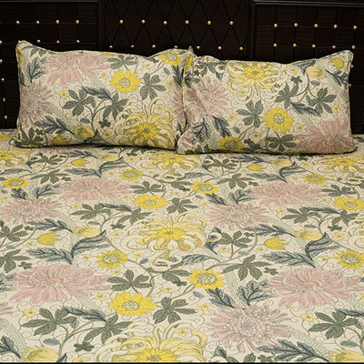 Shukrana Bedding – Pink Yellow Flower Garden Pure Cotton T200 Bedsheet