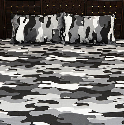Shukrana Bedding – Grey Black White Camouflage Starch Cotton T200 Bedsheet