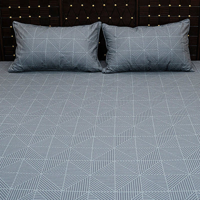 Shukrana Bedding – Blue White Geometric Print Pure Cotton T200 Bedsheet