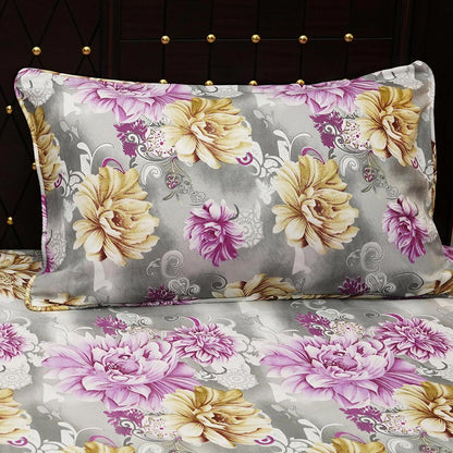 Shukrana Bedding – Grey Pink Peony Flower Pure Cotton T200 Bedsheet
