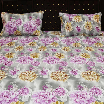 Shukrana Bedding – Grey Pink Peony Flower Pure Cotton T200 Bedsheet