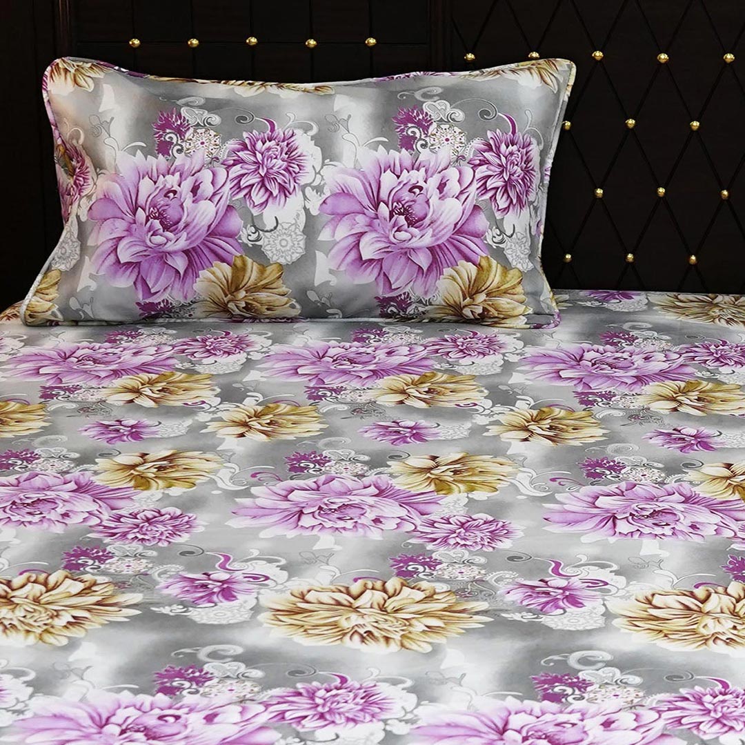 Shukrana Bedding – Grey Pink Peony Flower Pure Cotton T200 Bedsheet