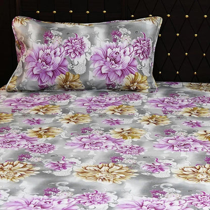 Shukrana Bedding – Grey Pink Peony Flower Pure Cotton T200 Bedsheet