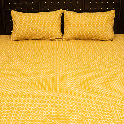 Shukrana Bedding – Mustard Yellow Geo Pattern Denim Cotton Bedsheet