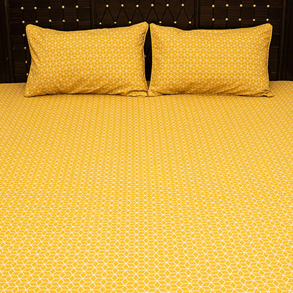 Shukrana Bedding – Mustard Yellow Geo Pattern Denim Cotton Bedsheet