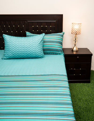 Shukrana Bedding – Teal Blue Zigzag Stripe Micro Suiting Bedsheet